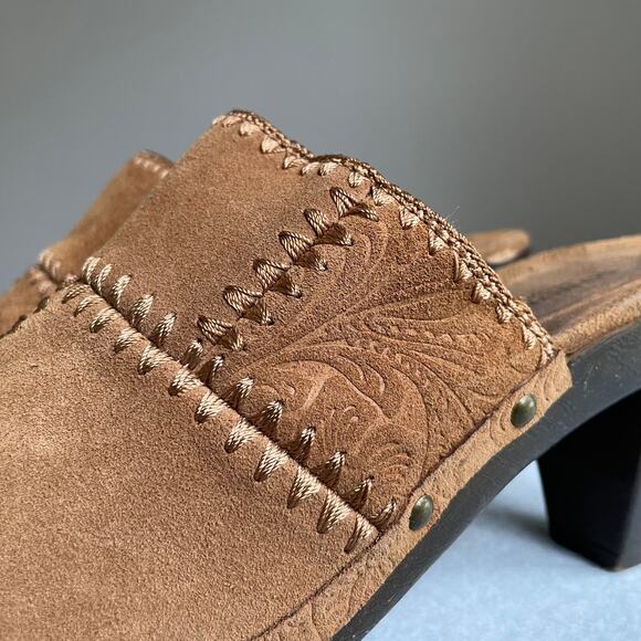 Sonoma Juliette Clog Mules Womens 9.5 Brown Suede Patchwork Leather Western Boho - Picture 11 of 12